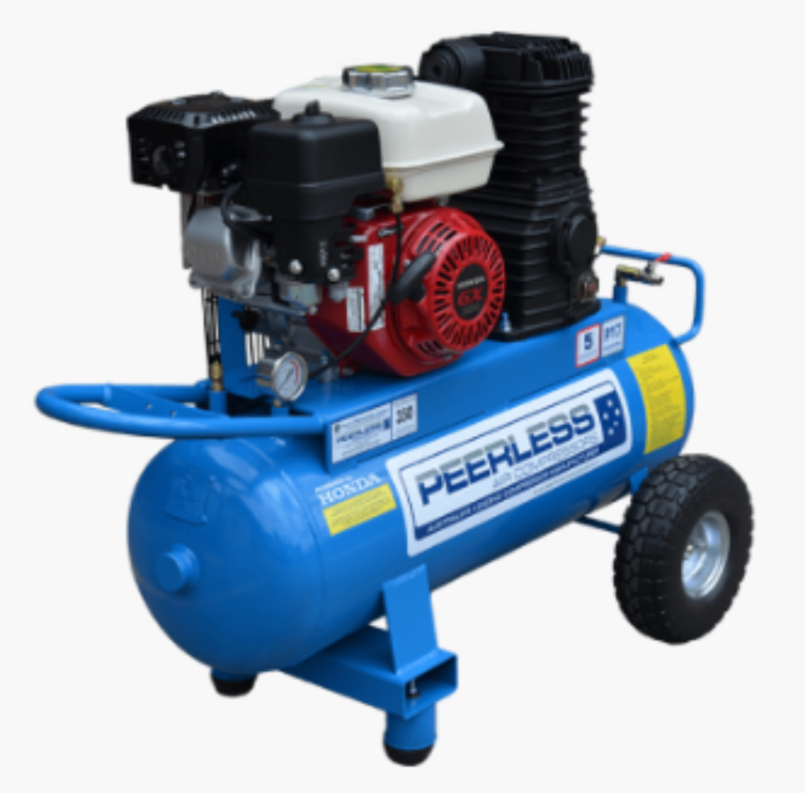 00128 PEERLESS COMPRESSOR PETROL P17P, BELT DRIVE, HONDA GX200, 350LM