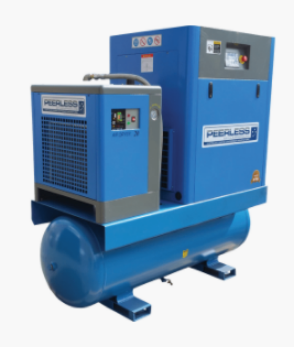 Picture of PEERLESS 20HP ROTARY SCREW COMPRESSOR, FIXED SPEED, BELT DRIVE, 10 BAR, 2200-2400LPM, C/W DRYER TANK AND ROTARY SCREW
