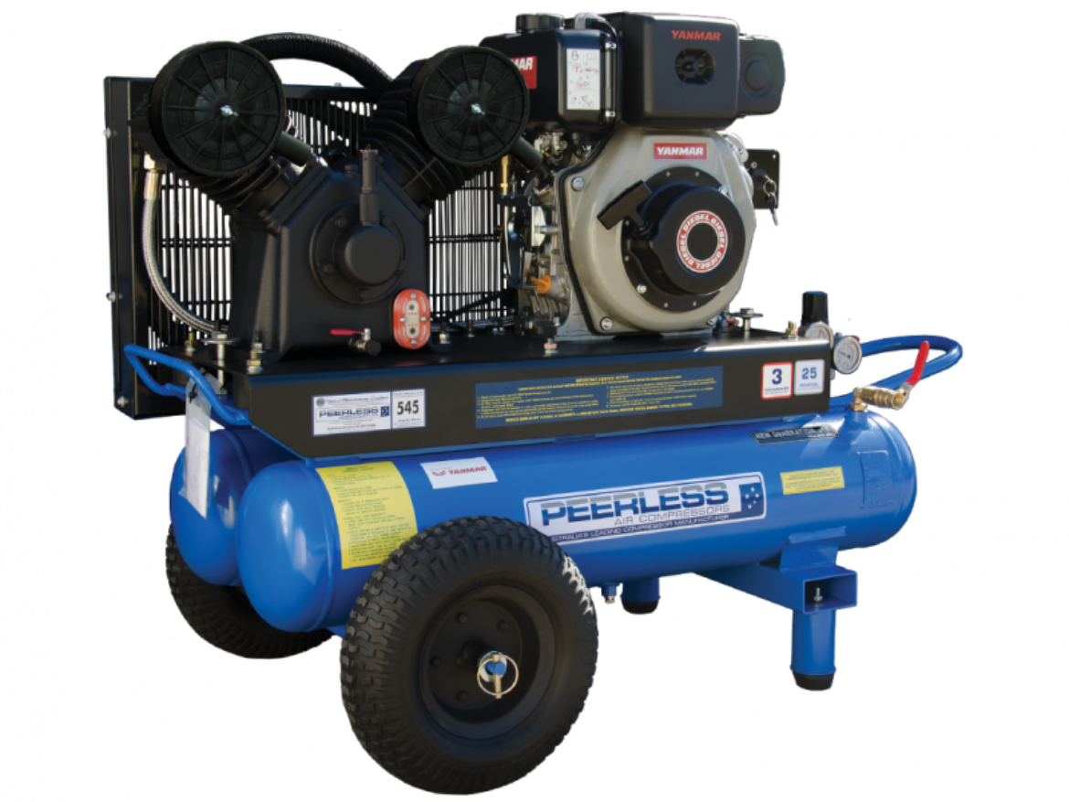 Picture of PEERLESS PV25DTT COMPRESSOR FATBOY DIESEL TWIN TANK, ELECTRIC START, BELT DRIVE,  YANMAR L70, 545LPM @ 100PSI, MAX 145PSI, 65L TWIN TANK