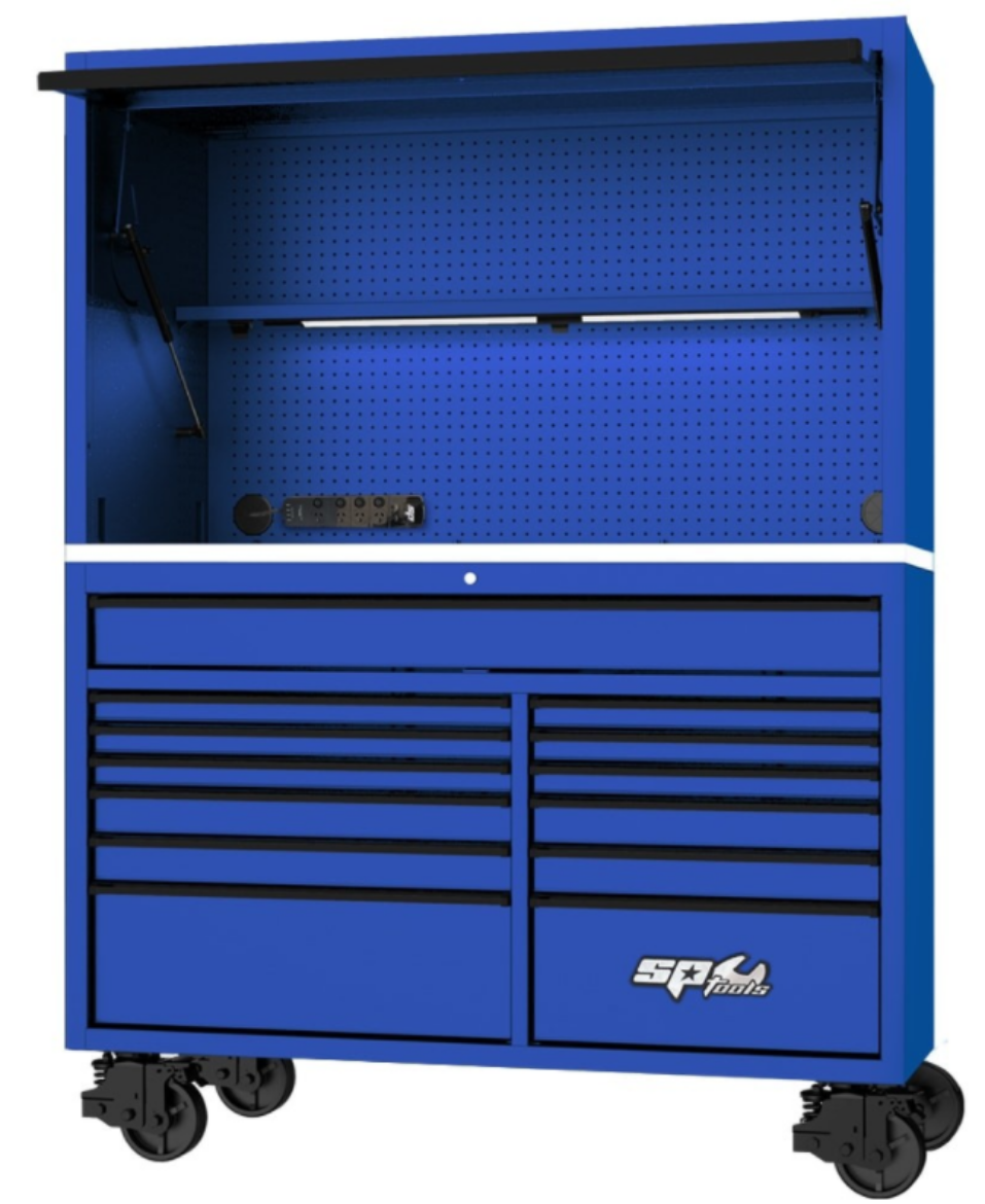 Picture of 59" USA SUMO SERIES ROLLER CABINET & POWER TOP HUTCH COMBO WORKSTATION - BLUE/BLACK