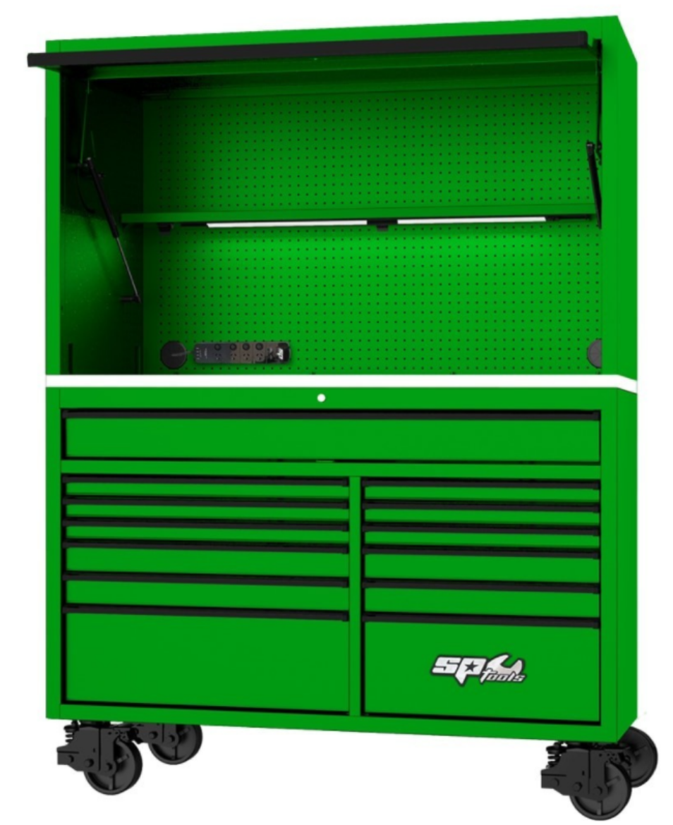 Picture of 59" USA SUMO SERIES ROLLER CABIENT & POWER TOP HUTCH COMBO WORKSTATION - GREEN/BLACK