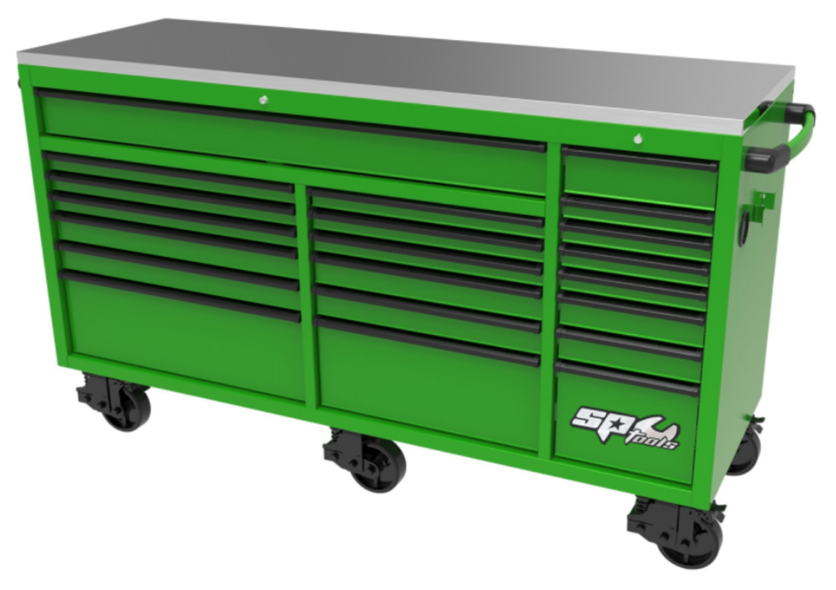 Picture of 73" USA SUMO SERIES WIDE ROLLER CABINET - 21 DRAWER - GREEN/BLACK