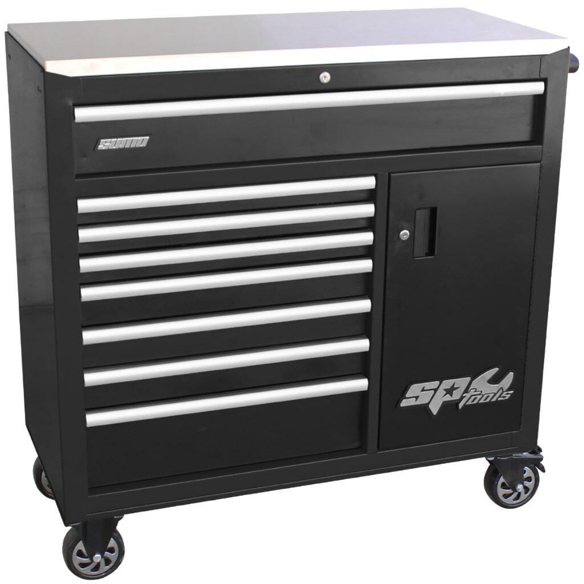 Picture of SUMO SERIES ROLLER CABINET WITH POWER TOOL CUPBOARD - 9 DRAWER - BLACK/CHROME HANDLES