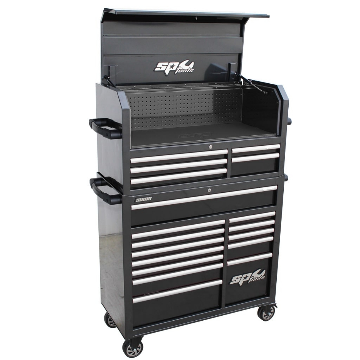 Picture of SUMO SERIES POWER HUTCH TOOL BOX - 18 DRAWER - BLACK/CHROME HANDLES