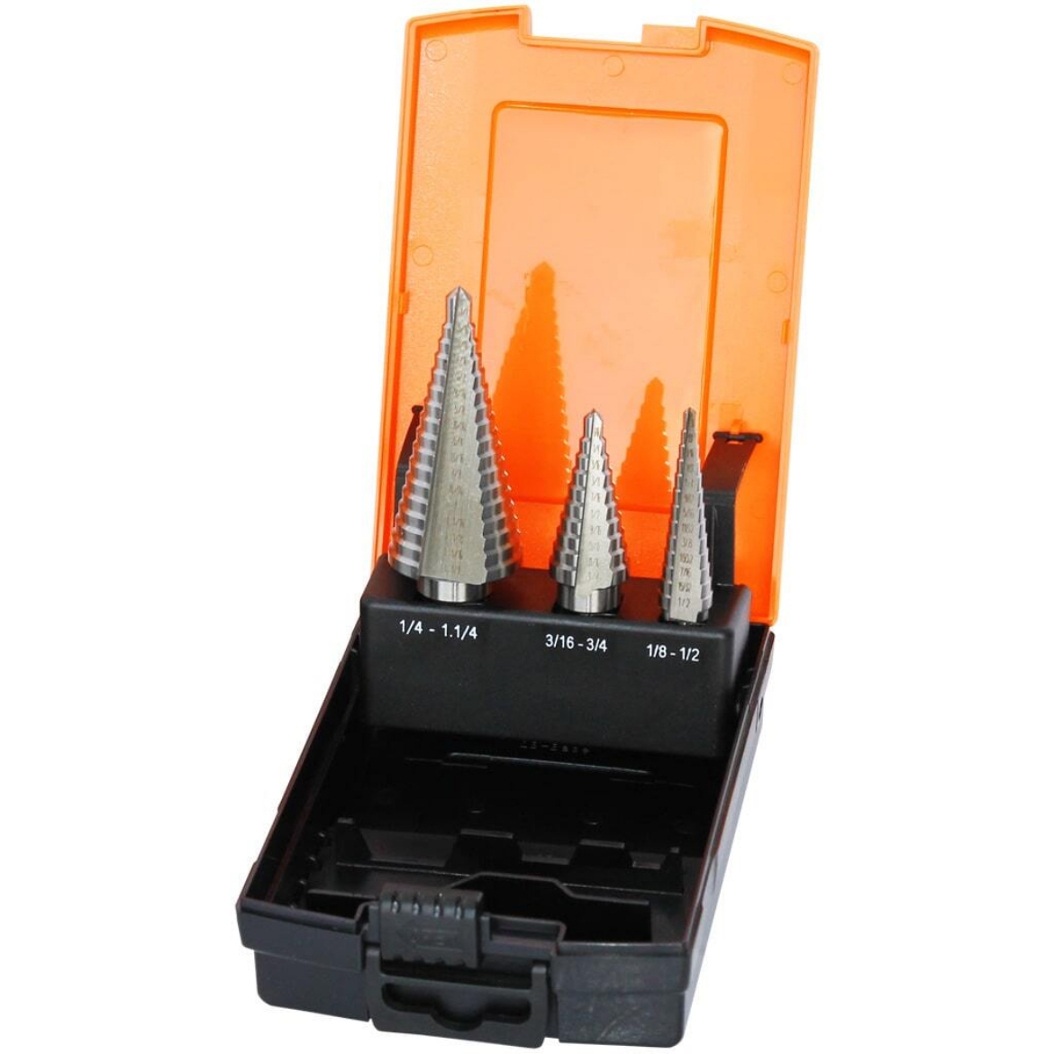 Picture of STEP DRILL HSS SET 3PCE  SAE  3/16"-3/4",  1/8"-1/2",  1/4"-1-1/4"
