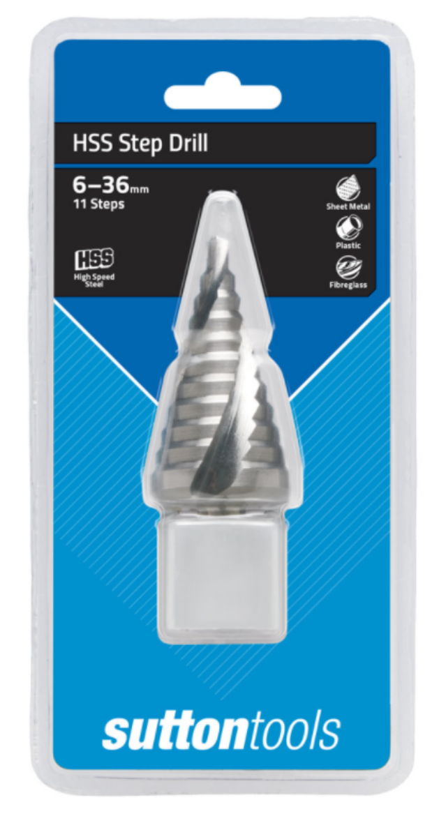 Picture of STEP DRILL 11 STEP 6 - 36mm SPIRAL FLUTE HSS SUTTON