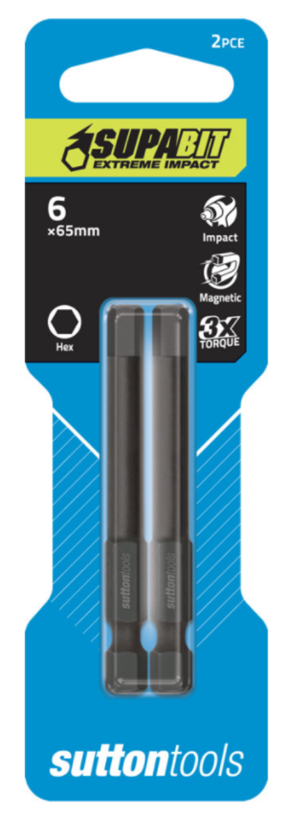 Picture of SCRDVRBIT IMPACT S146 6mm x65 Hexagon Power Sutton 2 Pack