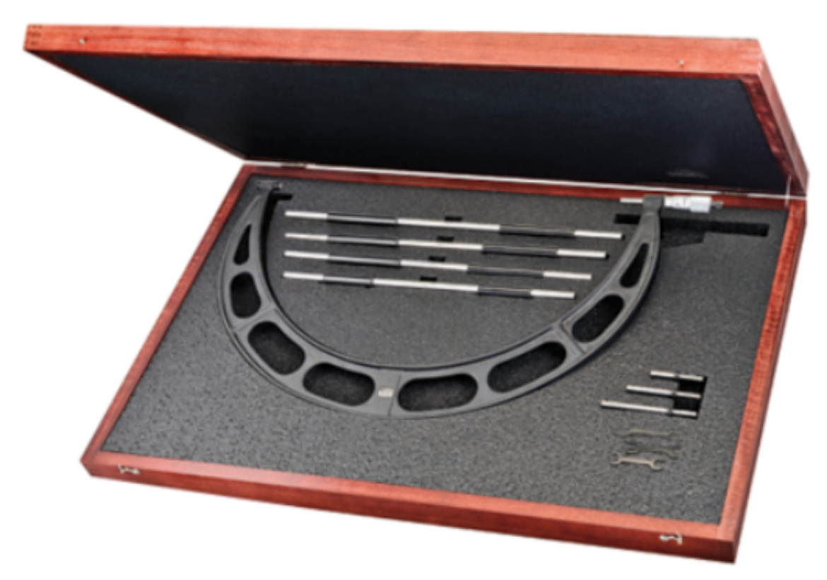 Picture of Interchangeable Anvil Micrometer Set, Ratchet, 0.01mm Graduation, 400-500mm Measuring Range, Includes Standards: 400, 425, 450, and 475mm