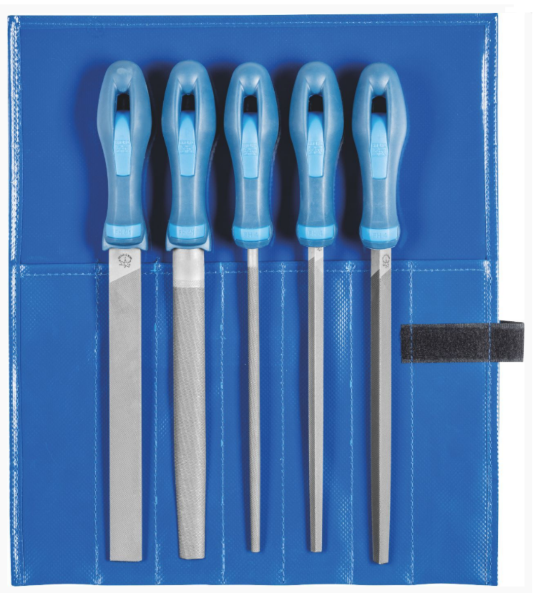 Picture of PFERD Machinist's file set WRU 5-piece in plastic pouch 200 mm cut 2 general for roughing and finishing