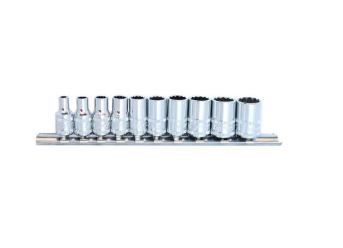 Picture of SOCKET RAIL 1/4" DR 12PT 10PC METRIC - 4, 5, 6, 7, 8, 9, 10, 11, 12 & 13mm