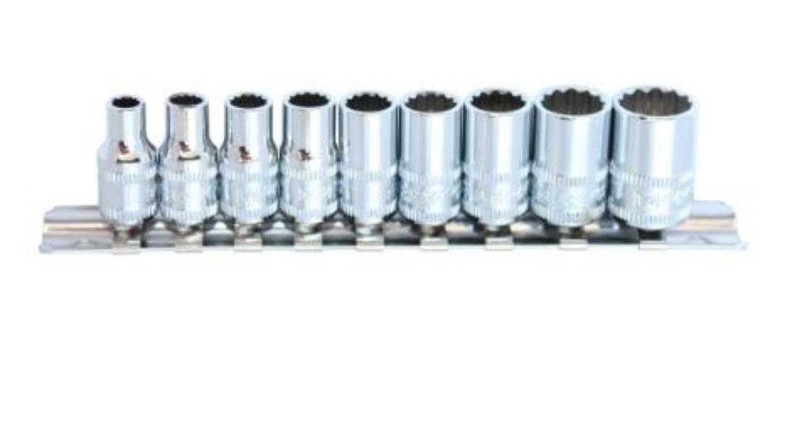 Picture of SOCKET RAIL 1/4" DR 12PT 9PC SAE - 3/16, 7/32, 1/4, 9/32, 5/16, 11/32, 3/8, 7/16 & 1/2”