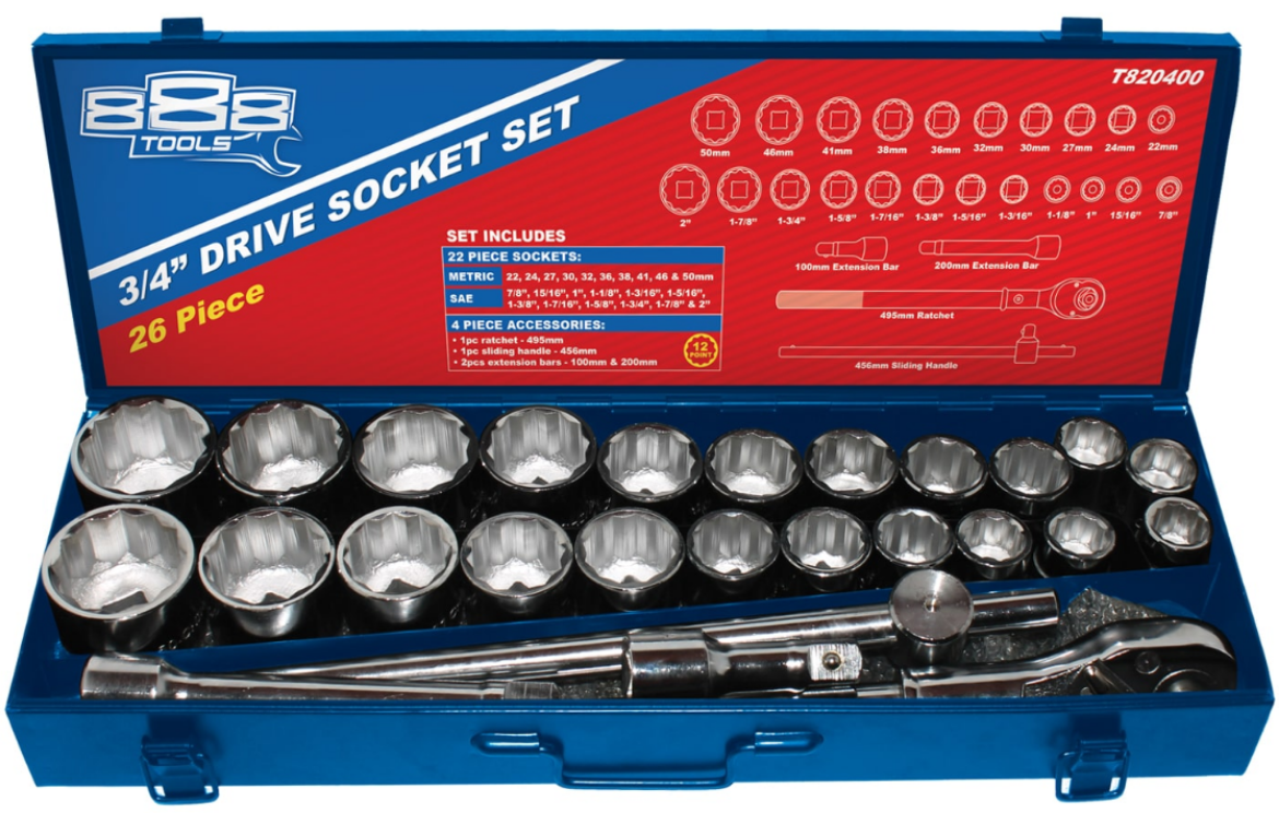 Picture of SOCKET SET 3/4" DR 12PT 26PC METRIC/SAE -  METAL BOX
