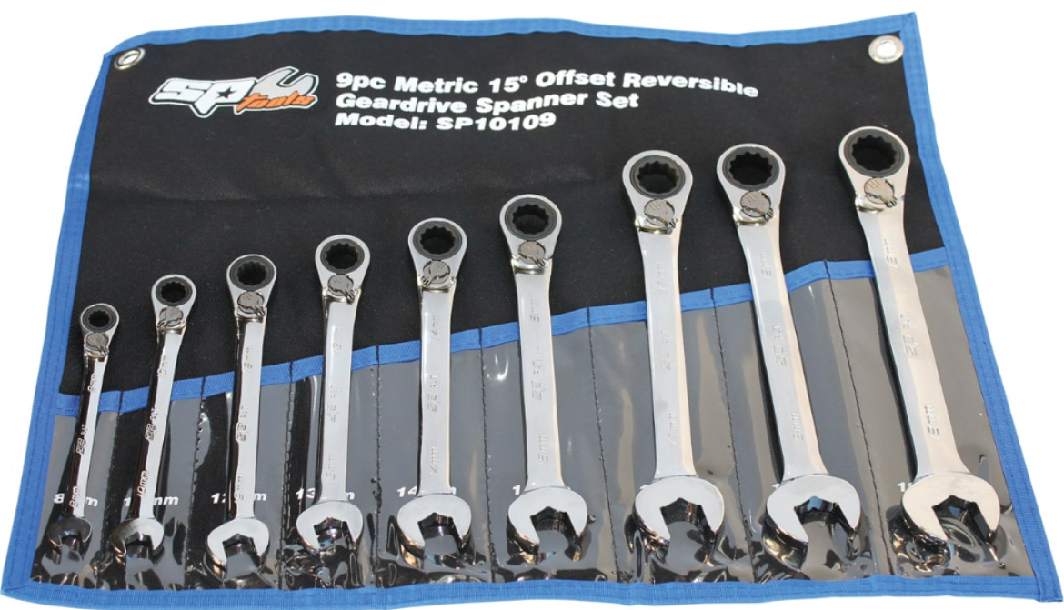 Picture of SET SPANNER ROE REVERSIBLE GEARDRIVE 9PC METRIC SP TOOLS