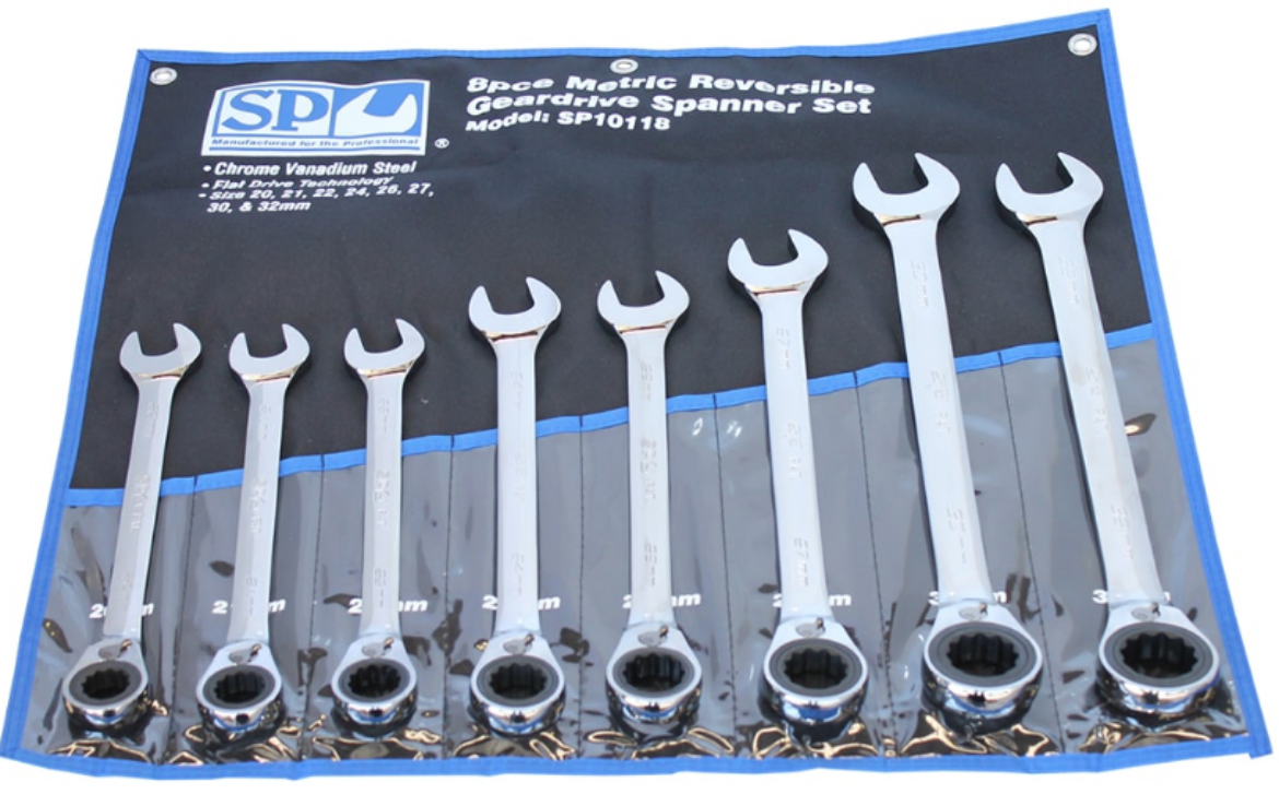 Picture of SET SPANNER ROE REVERSIBLE GEARDRIVE 8PC METRIC SP TOOLS