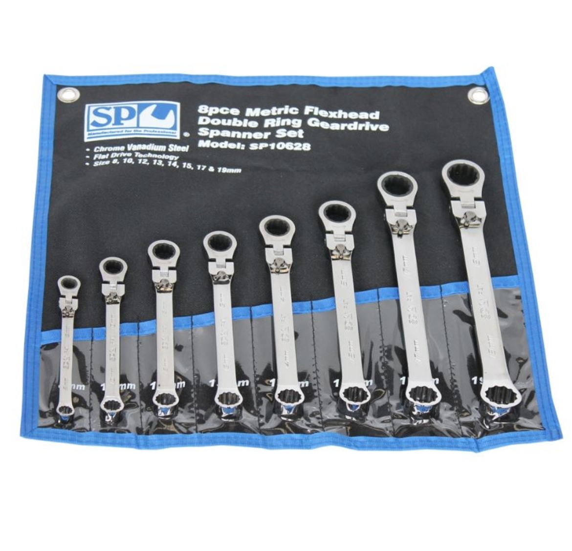 Picture of SET SPANNER DOUBLE RING GEARDRIVE LOCKING FLEX HEAD 8PC METRIC SP TOOLS