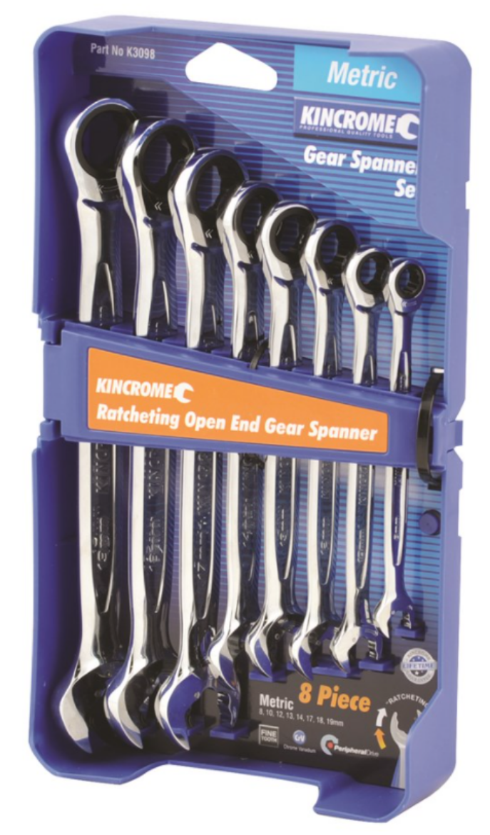 Picture of KINCROME Ratcheting Open End Gear Spanner Set 8PCE - Metric