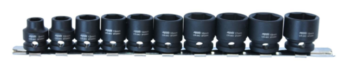 Picture of SOCKET RAIL IMPACT 3/8" DR STUBBY 6PT 10PC METRIC - 10, 11, 12, 13, 14, 15, 16, 17, 18 & 19mm