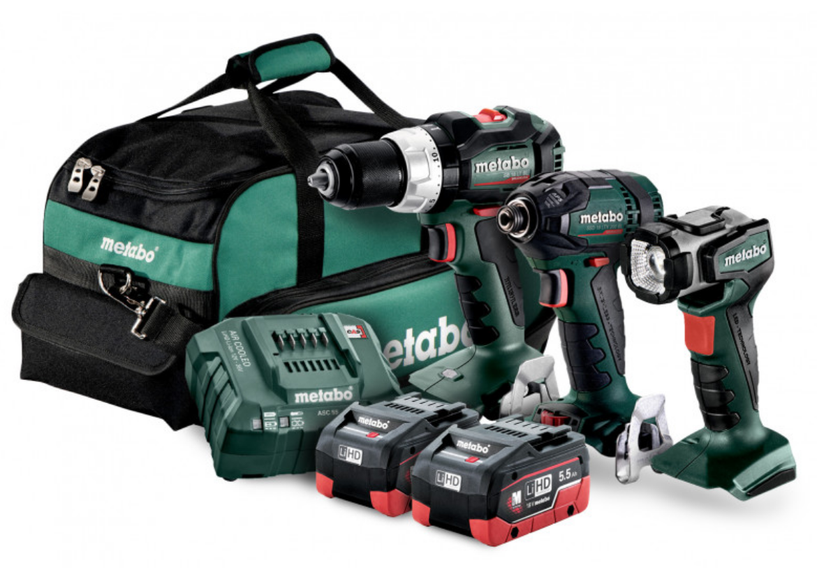 Picture of METABO 3 PIECE SET 18 V BRUSHLESS LT CLASS HAMMER DRILL + 200NM IMPACT DRIVER + 18V LED LAMP