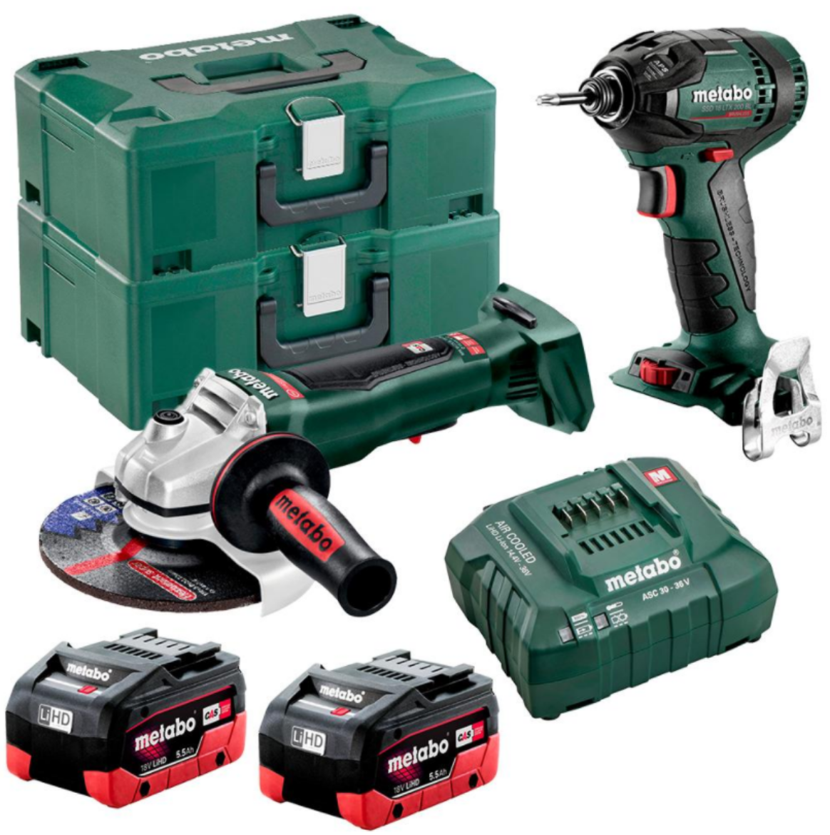 Picture of METABO 2 PIECE KIT 18 V BRUSHLESS 1/4" IMPACT DRIVER MAX TORQUE 200 NM + 18V BRUSHLESS 125MM ANGLE GRINDER - SSD WPB 125 BL M HD 5.5