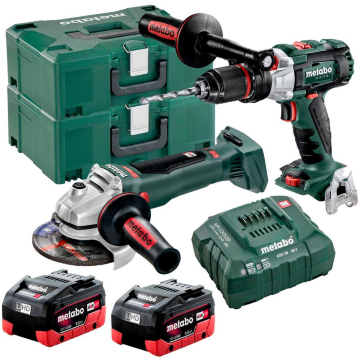 Picture of METABO 18V 5.5AH 2 PIECE KIT 120NM BRUSHLESS HAMMER DRILL + 125MM BRUSHLESS ANGLE GRINDER