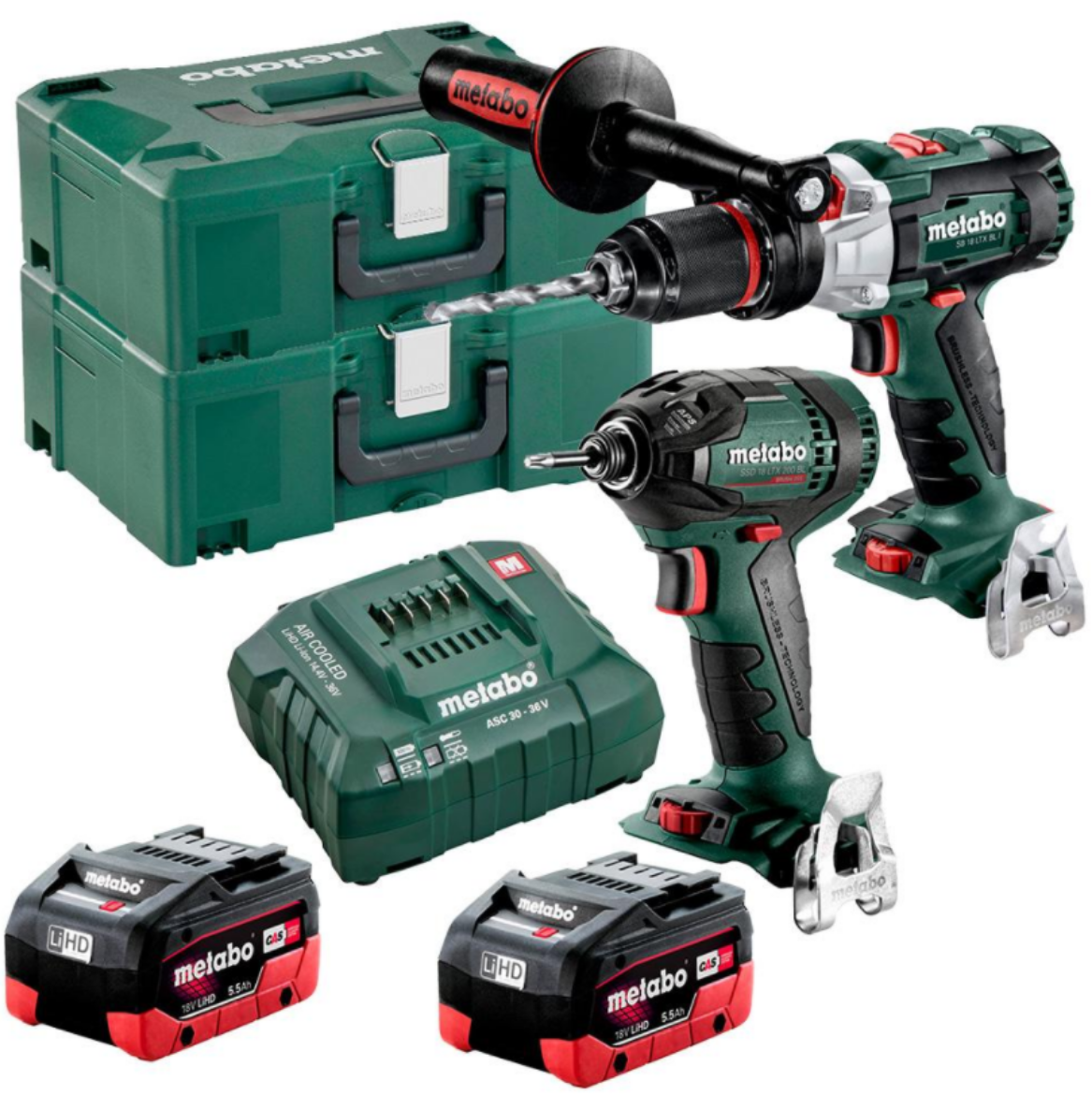Picture of 18 V BRUSHLESS, HAMMER DRILL/SCREWDRIVE 120 NM +
18 V BRUSHLESS 1/4 IMPACT DRIVER MX TORQUE 200NM 
(2 x 5.5 AH LIHD BATTERY PACKS, ASC 55 V AIR-COOLED CHARGER, 2 x METALOC II CASES)