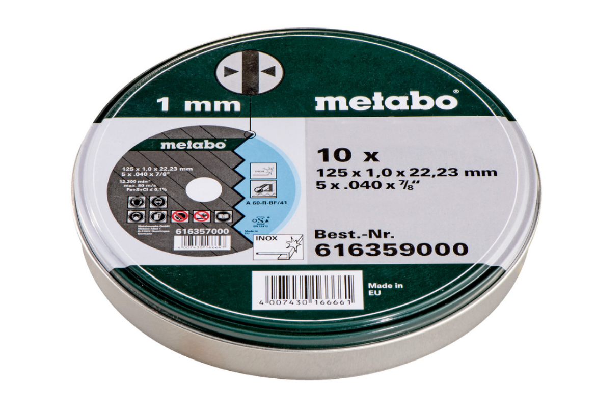 Picture of METABO 5" CUTTING DISCS "SP" 125X1.0X22.23MM  INOX, TF 41 (10 DISCS)