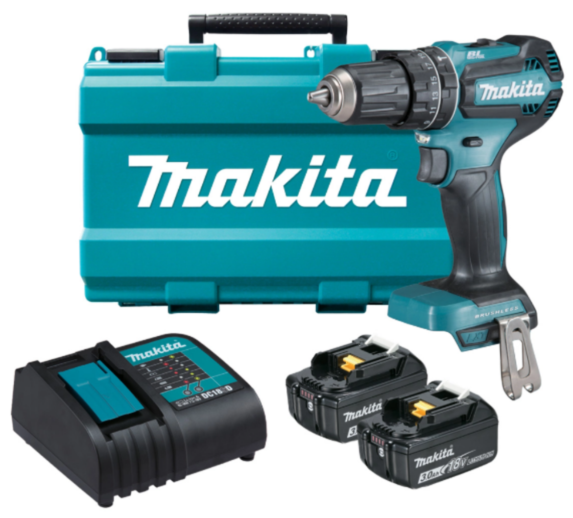 Picture of MAKITA 18V BRUSHLESS  HAMMER DRIVER DRILL  KIT (2 X 3Ah BATTERIES, OPTIMA CHARGER, CASE)