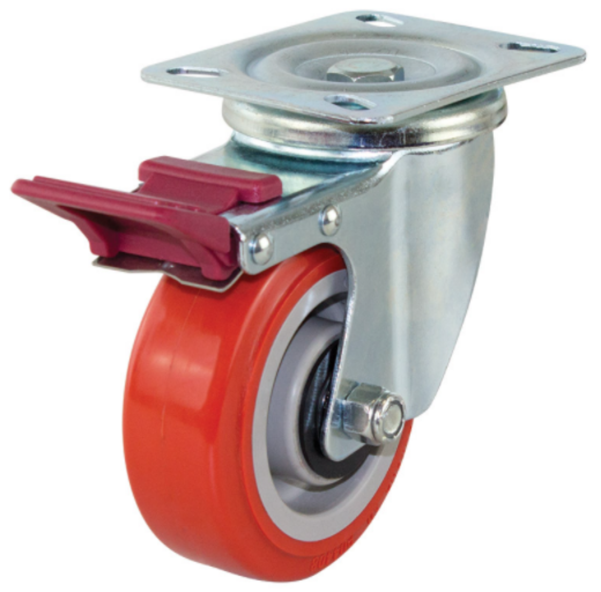 Picture of 100mm Polyurethane Tyre on Nylon Centre Wheel 200kg Capacity Braked Castor (S4044B)
