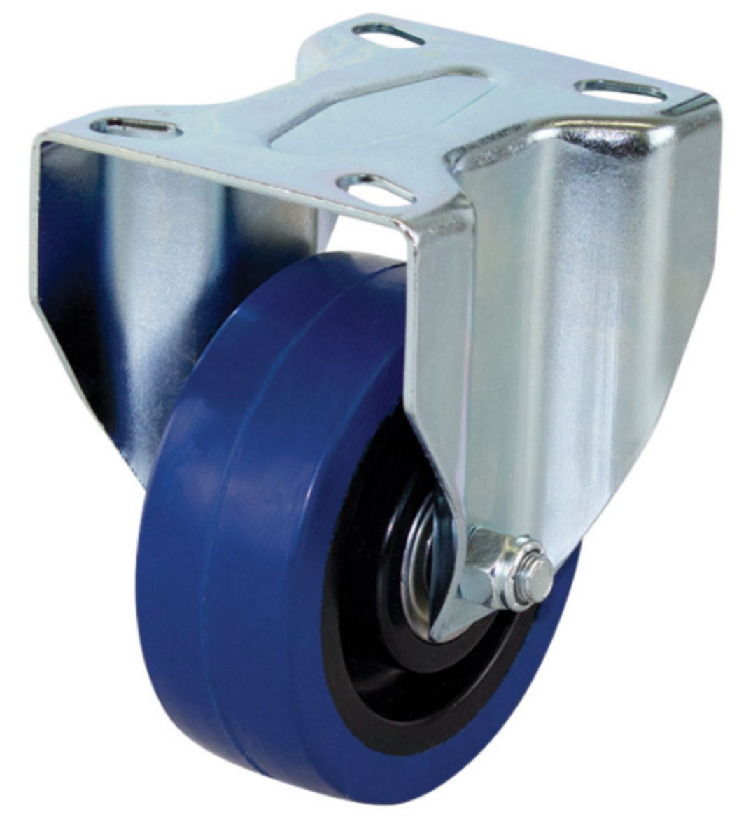 Picture of 100 BLUE RUBBER. ROLL BRG FIXED CASTOR PLATE 150KG (R4043)