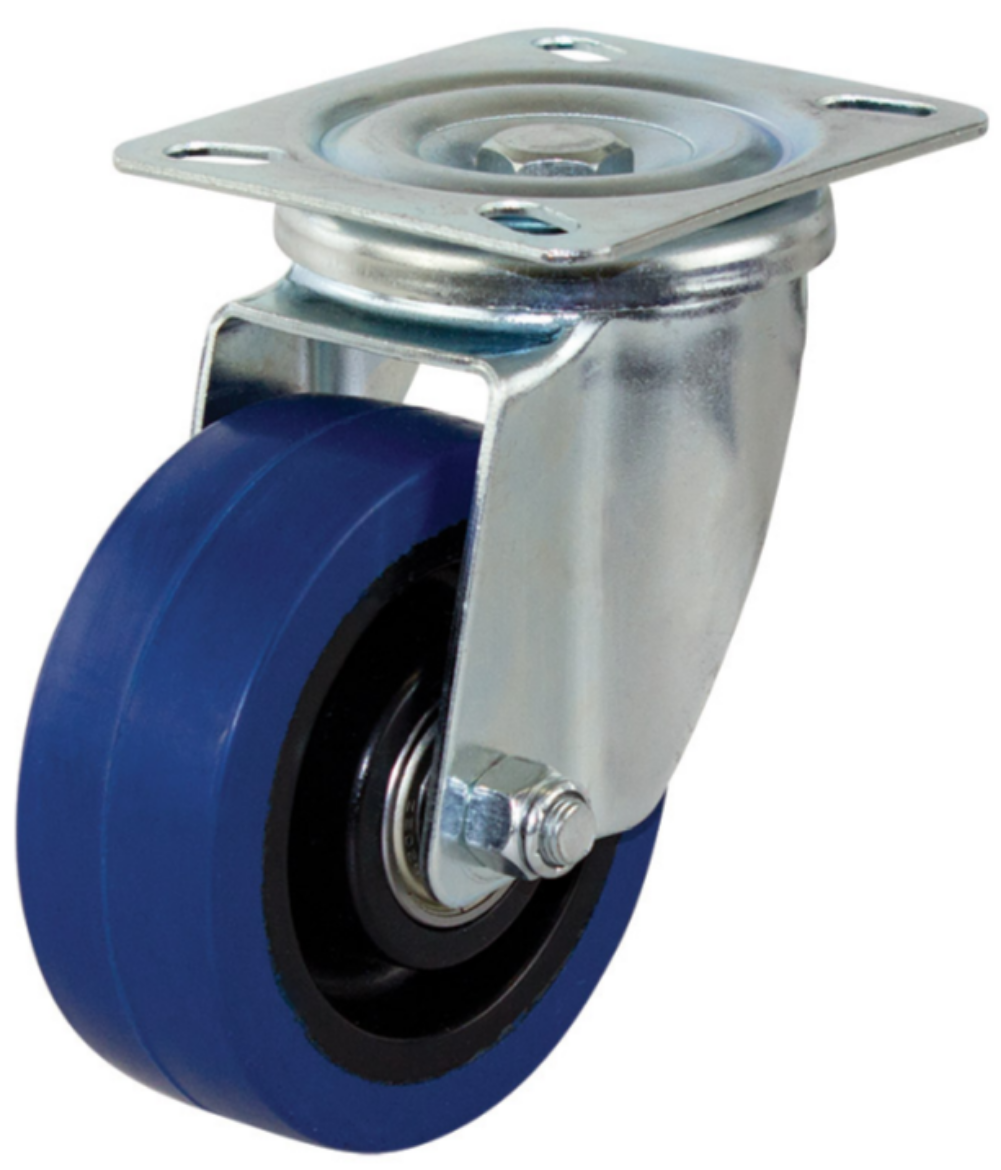 Picture of 100 BLUE RUBBER  ROLL BRG SWIVEL PLATE 150KG (S4042)