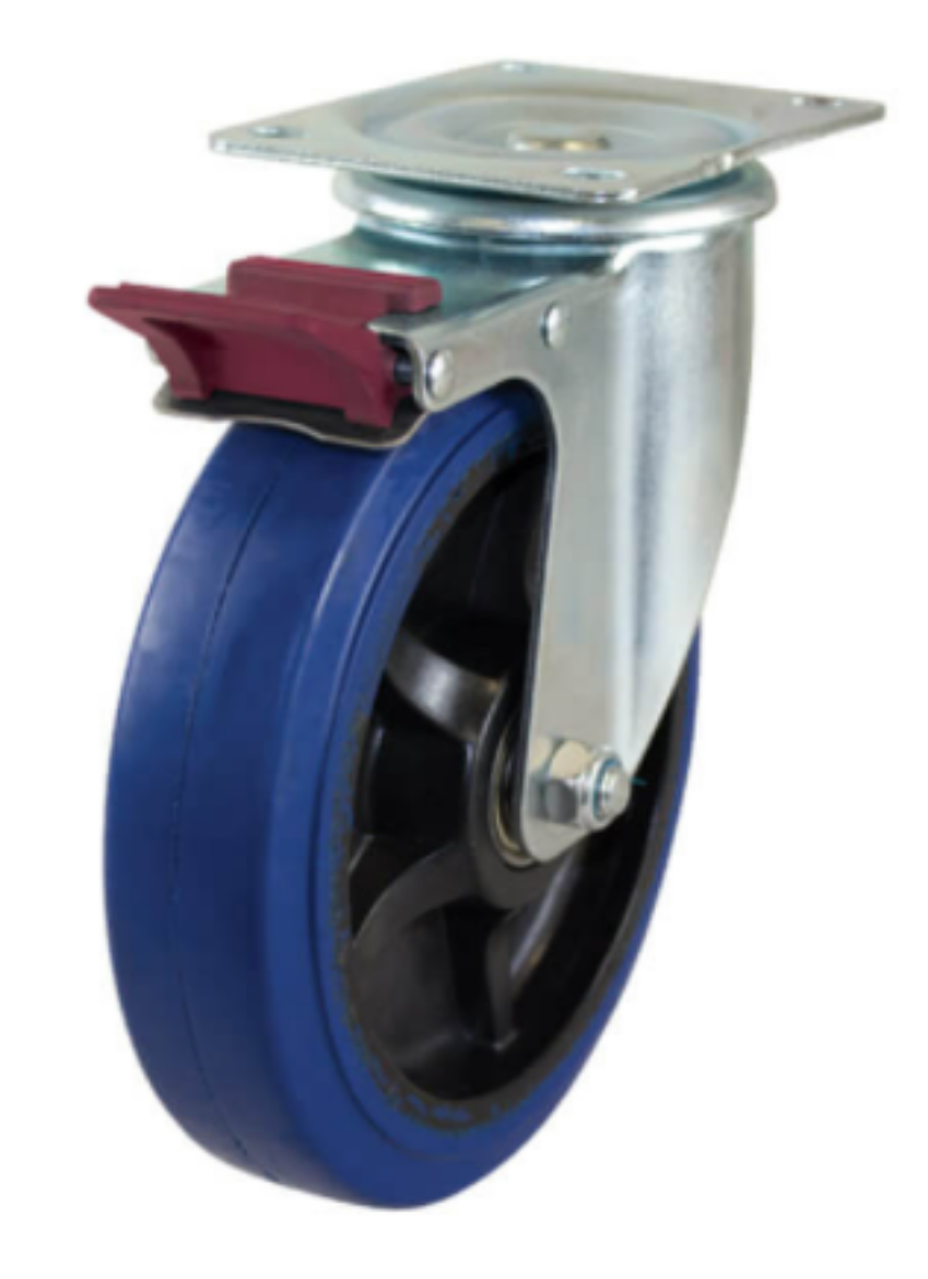 Picture of 200 BLUE RUB ROLL BRG SWIVEL PLATE WITH BRAKE 250KG (S8042B)