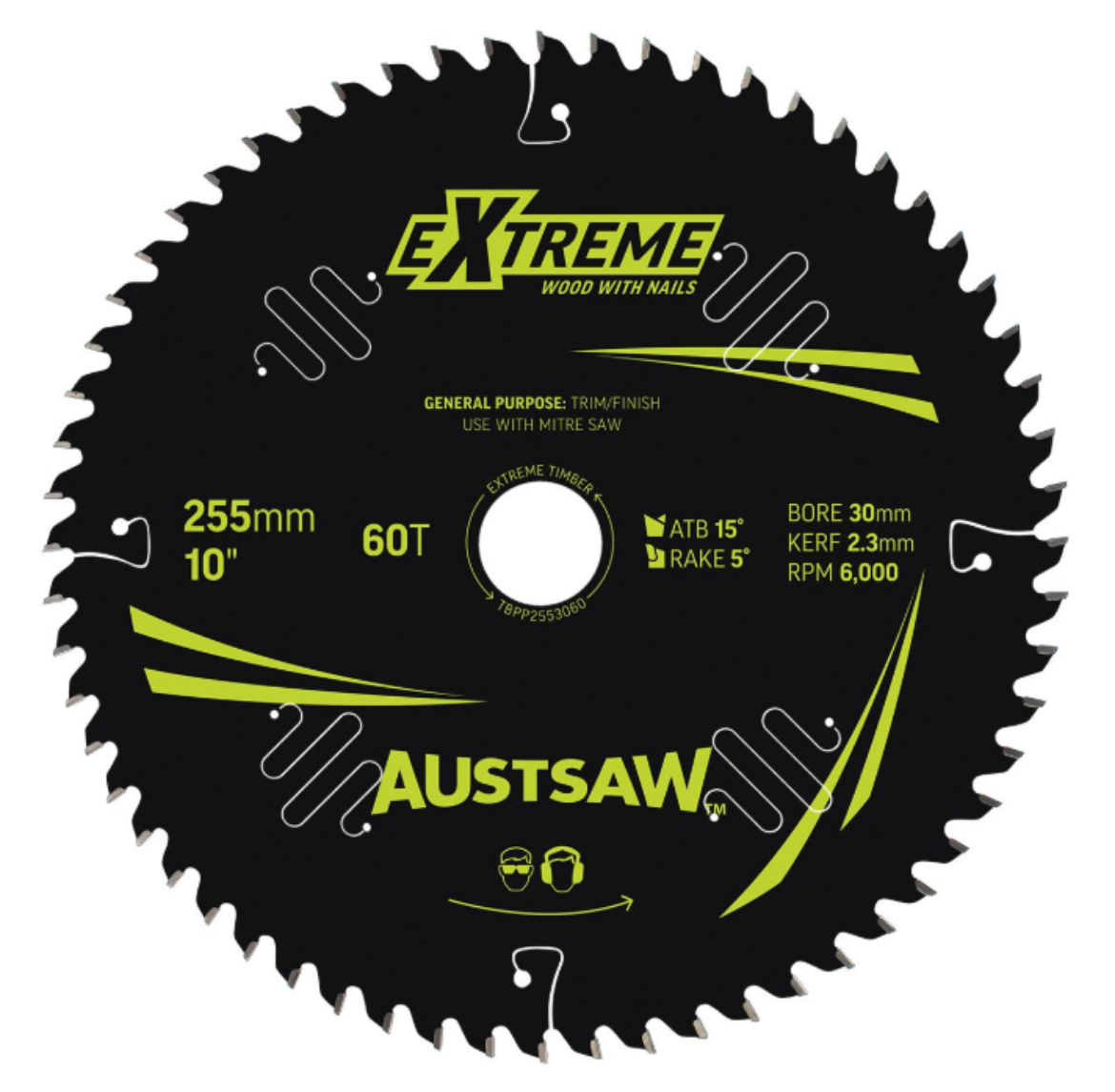 Picture of Austsaw Extreme Blade (Wood with Nails) 255mm x 30 Bore x 60 Teeth