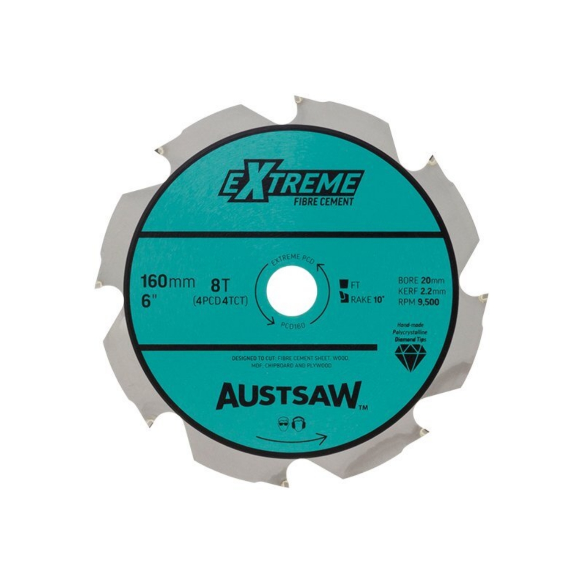 Picture of Austsaw - 160mm (6 1/4in) Polycrystalline Diamond Blade - 20/16mm Bore - 4PCD 4TCT Teeth