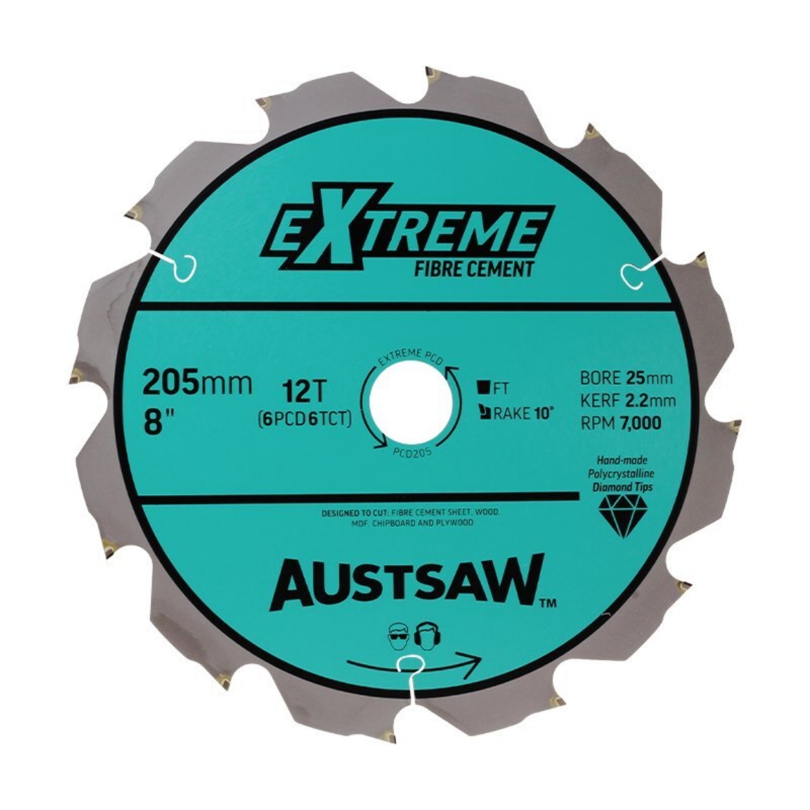 Picture of Austsaw - 205mm ( 8in) Polycrystalline Diamond Blade - 25mm Bore - 6PCD 6TCT Teeth