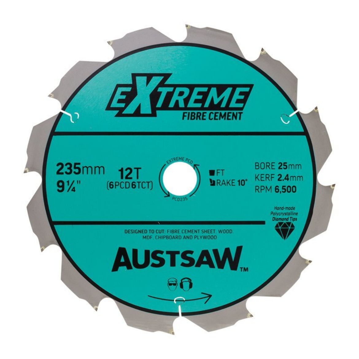 Picture of Austsaw - 235mm (9 1/4in) Polycrystalline Diamond Blade - 25/20mm Bore - 6PCD 6TCT Teeth