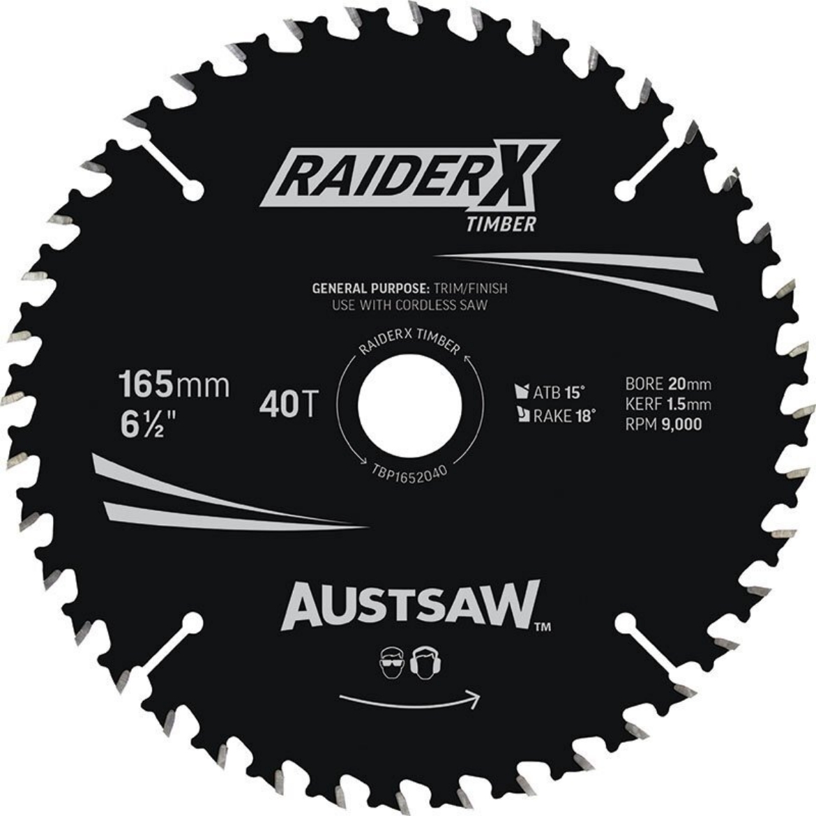 Picture of Austsaw RaiderX Timber Blade 165mm x 20/16 Bore x 40 T Thin Kerf
