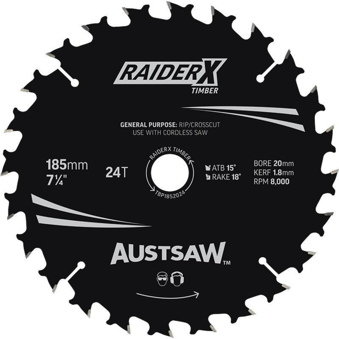 Picture of Austsaw RaiderX Timber Blade 185mm x 20/16 Bore x 24 T