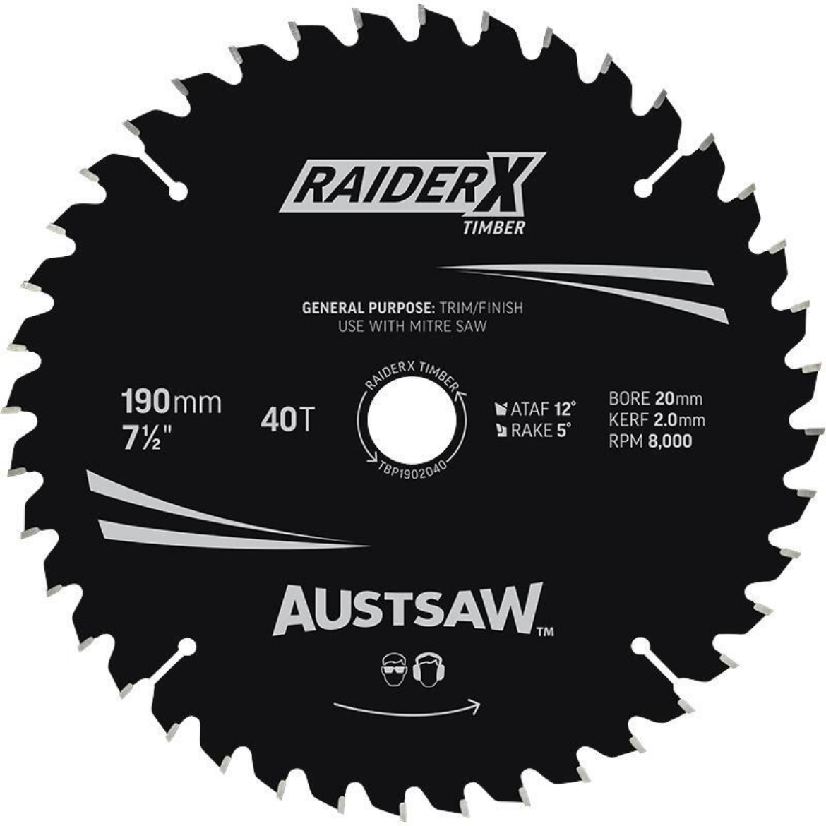 Picture of Austsaw RaiderX Timber Blade 190mm x 20 Bore x 40 T