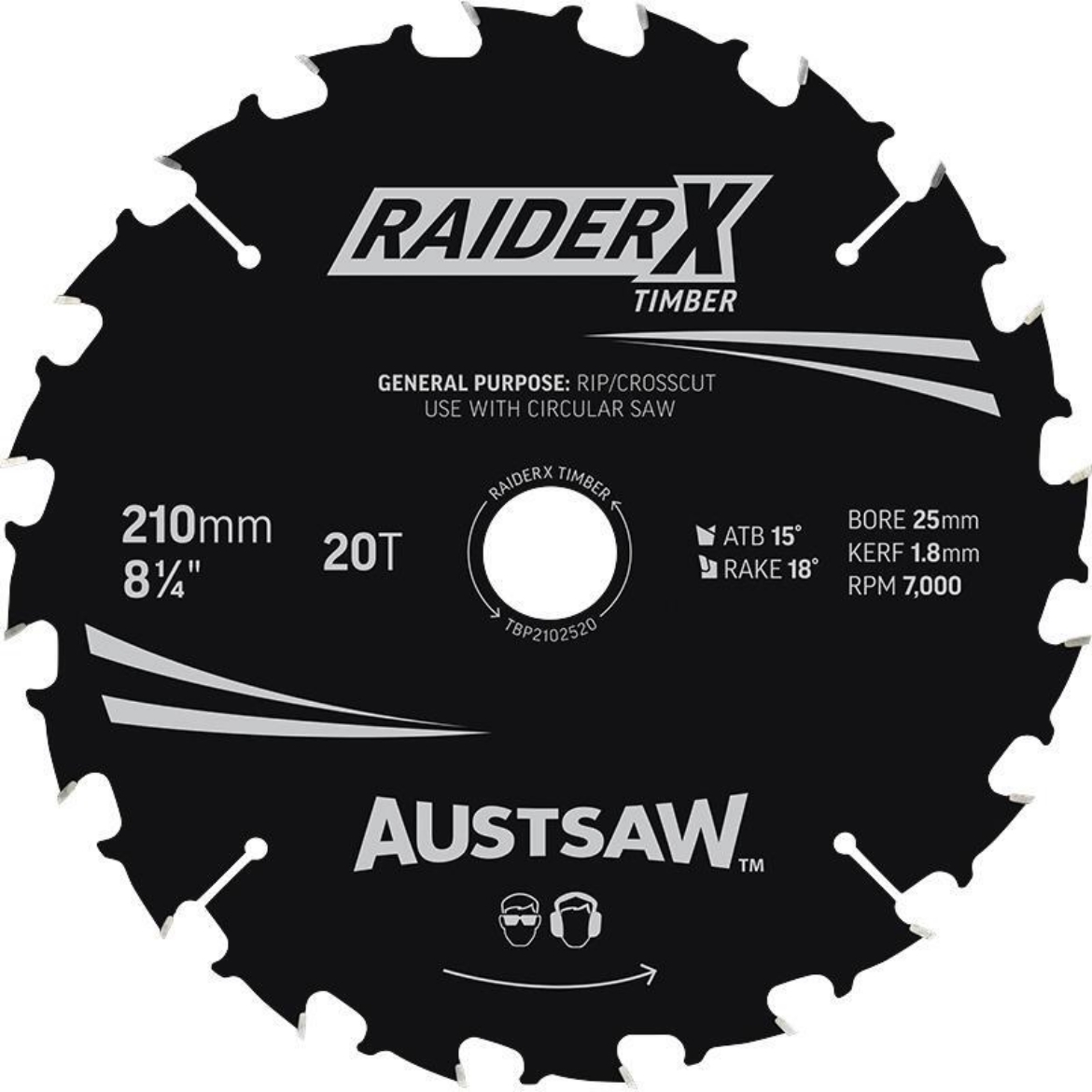 Picture of Austsaw RaiderX Timber Blade 210mm x 25/16 Bore x 20 T Thin Kerf
