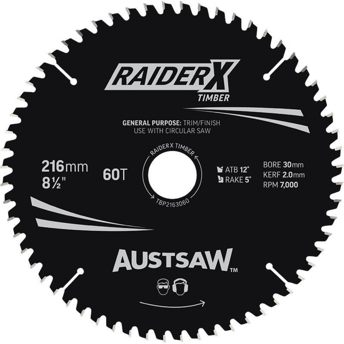 Picture of Austsaw RaiderX Timber Blade 216mm x 30/15.88 Bore x 60 T
