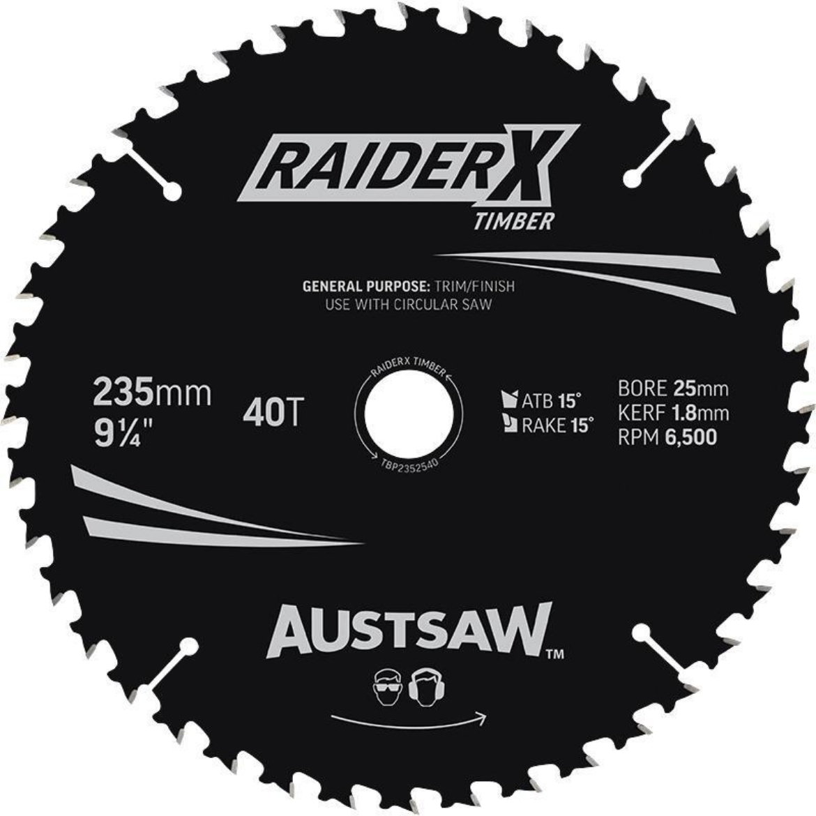 Picture of Austsaw RaiderX Timber Blade 235mm x 25 Bore x 40 T Thin Kerf