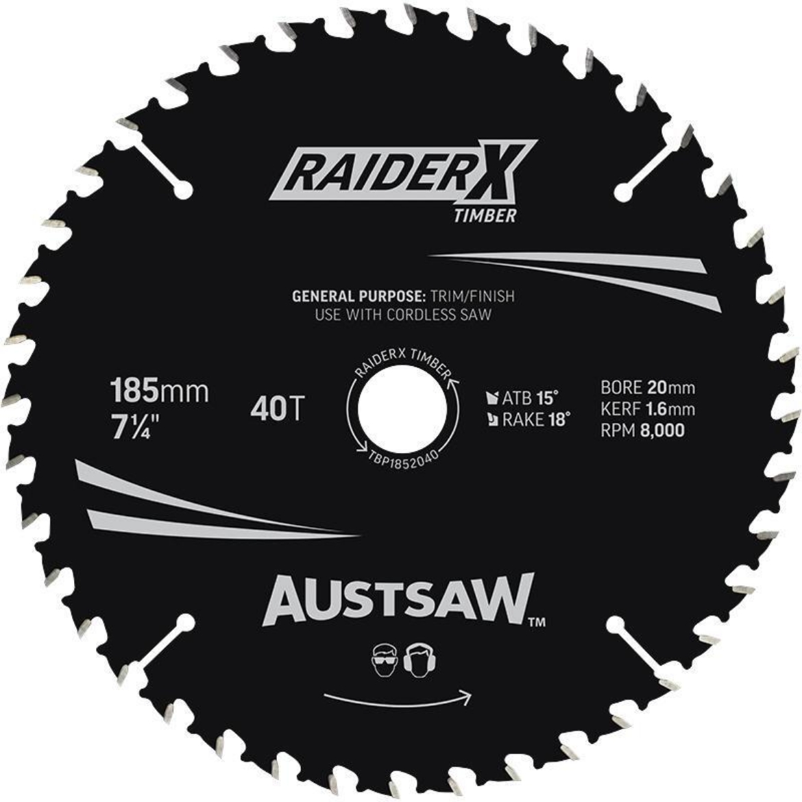 Picture of Austsaw RaiderX Timber Blade 185mm x 20/16 Bore x 40 T Thin Kerf