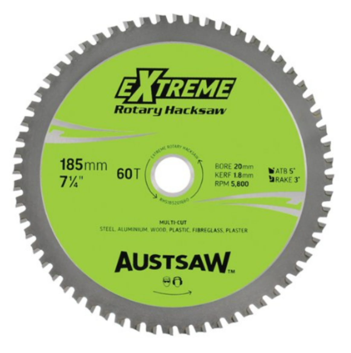 Picture of Austsaw Rotary Hacksaw Blade - Multi Purpose 7" 185 x 20/16 BORE x 60 Teeth