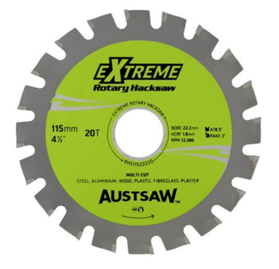 Picture of Austsaw Rotary Hacksaw Blade - Multi Purpose 4-1/2" 115 x 22.2 x20 Teeth