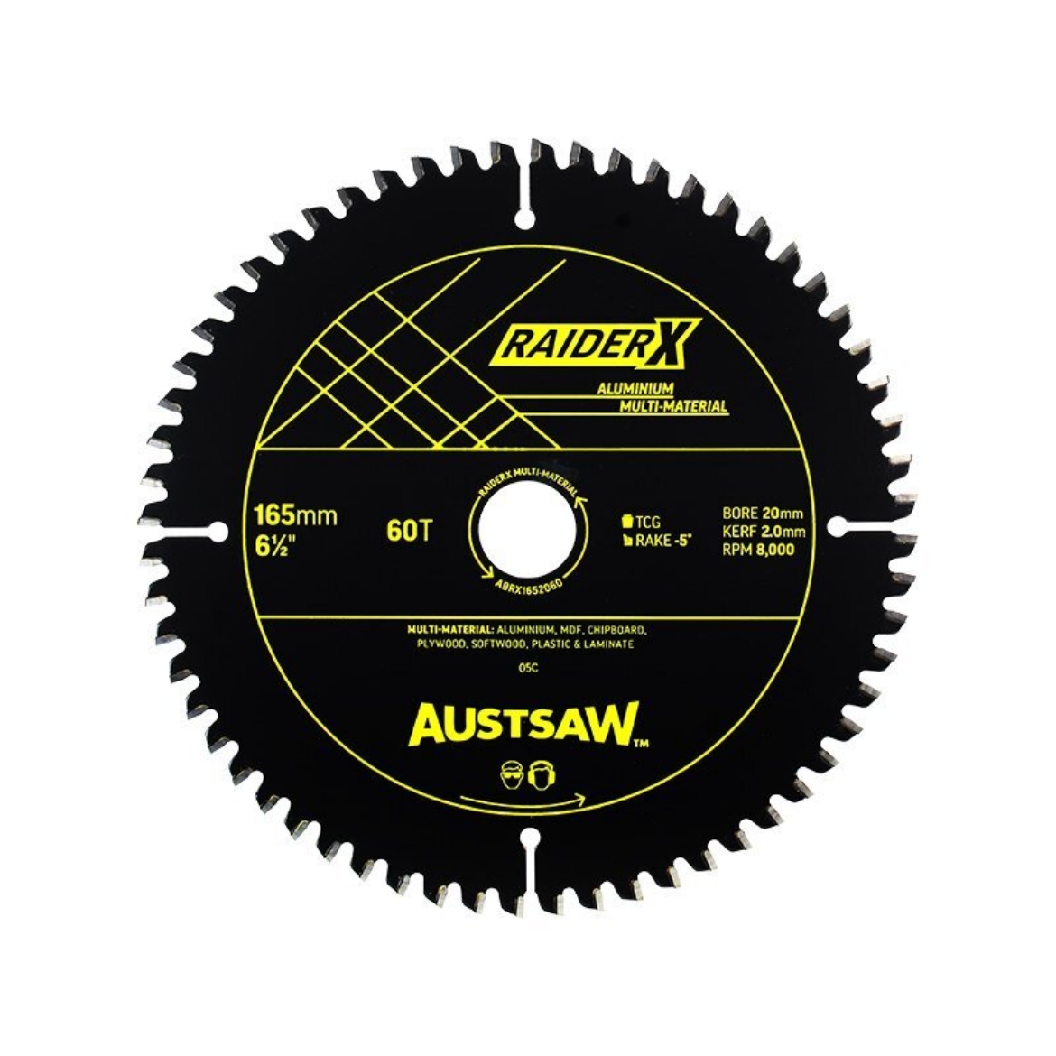 Picture of Austsaw RaiderX Aluminium Multi Material Blade | 165mm x 20 x 60T