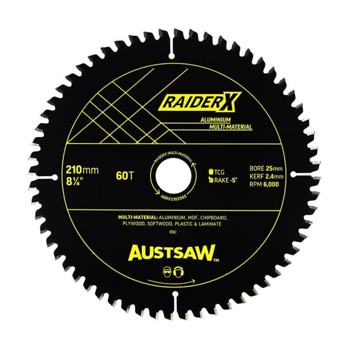 Picture of Austsaw RaiderX Aluminium Multi Material Blade | 210mm x 25 x 60T