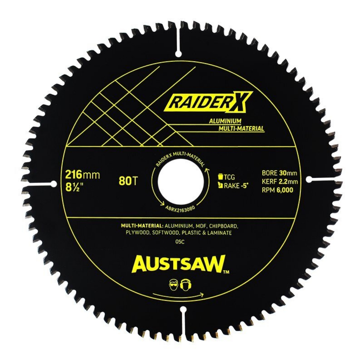 Picture of Austsaw RaiderX Aluminium Multi Material Blade | 216mm x 30 x 80T