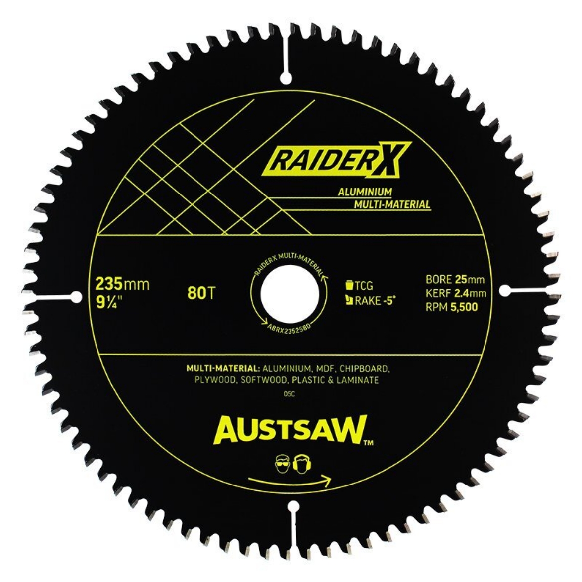 Picture of Austsaw RaiderX Aluminium Multi Material Blade | 235mm x 25 x 80T