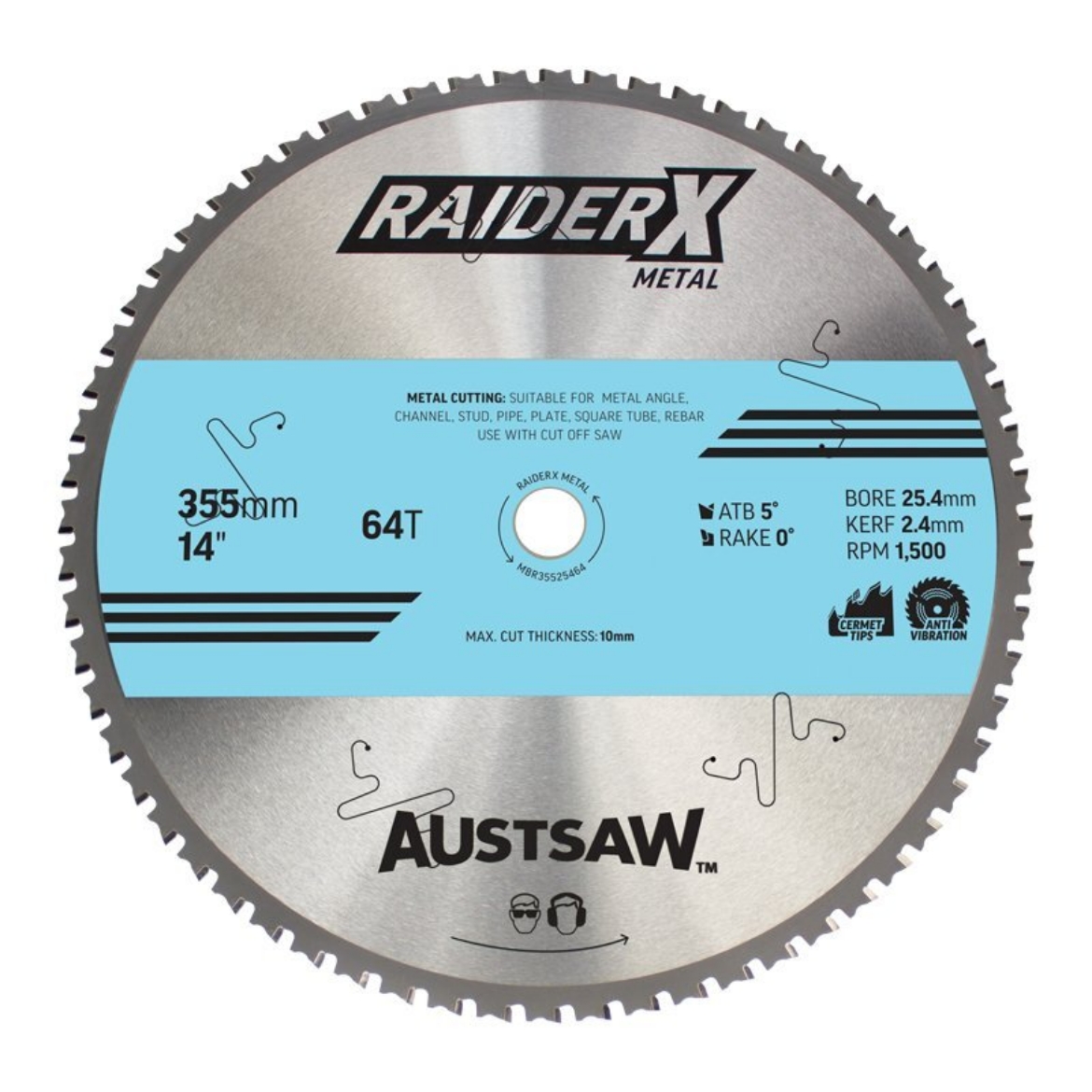 Picture of Austsaw RaiderX Metal Blade 355mm x 25.4 x 64T