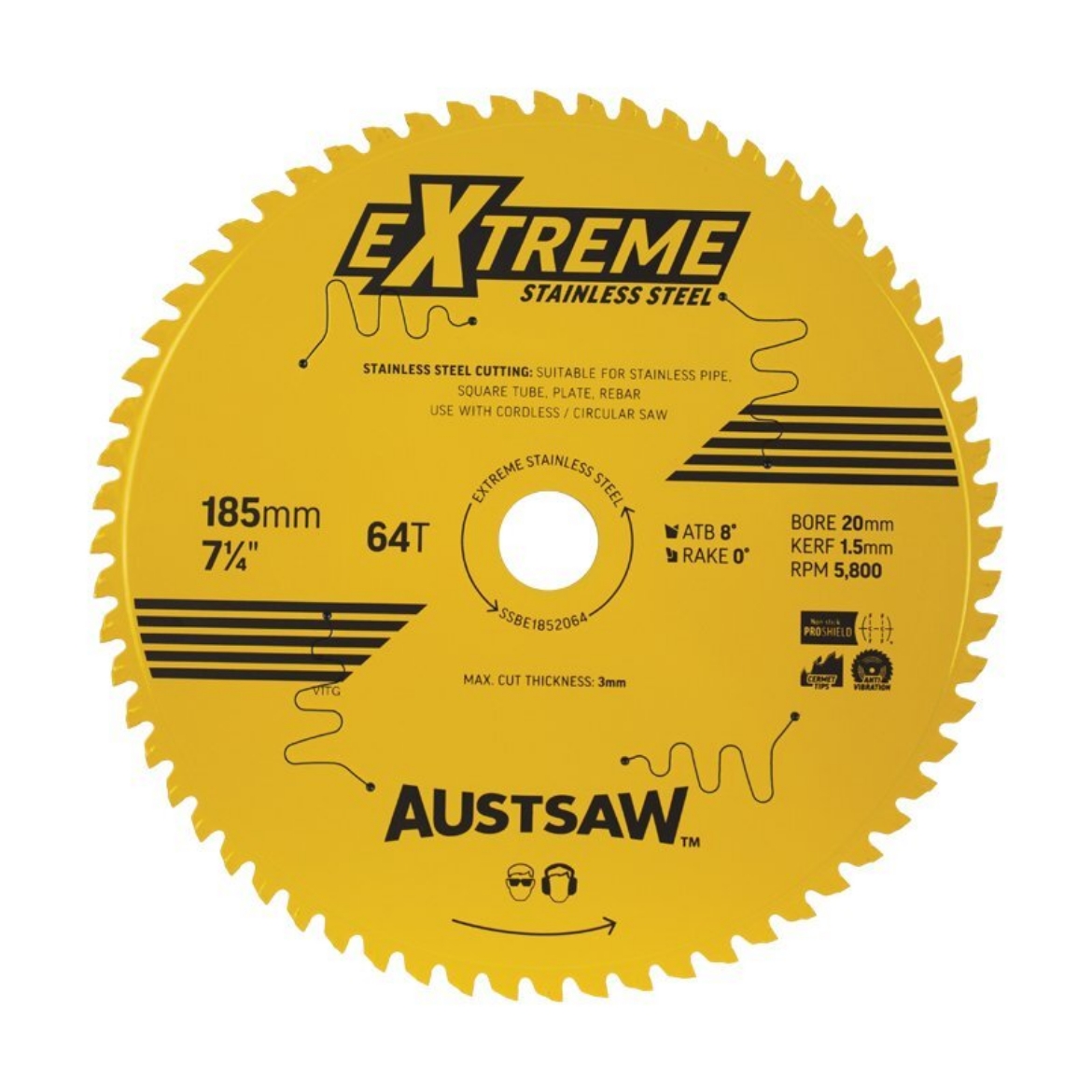 Picture of Austsaw Extreme Stainless Steel Blade 185mm x 20 x 64T